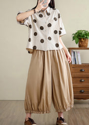 Unique Khaki Oversized Dot Cotton Shirts Half Sleeve