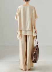 Unique Khaki Oversized Patchwork Cotton Two Pieces Set Summer