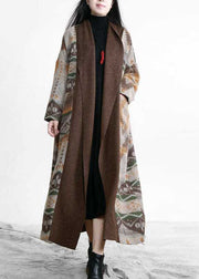 Unique Khaki Oversized Patchwork Print Wool Loose Cardigan Fall