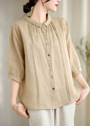 Unique Khaki Oversized Wrinkled Cotton Shirt Top Summer