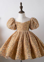 Unique Khaki Patchwork Sequins Kids Long Dress Summer