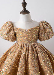 Unique Khaki Patchwork Sequins Kids Long Dress Summer