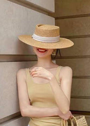 Unique Khaki Patchwork Straw Woven Floppy Sun Hat