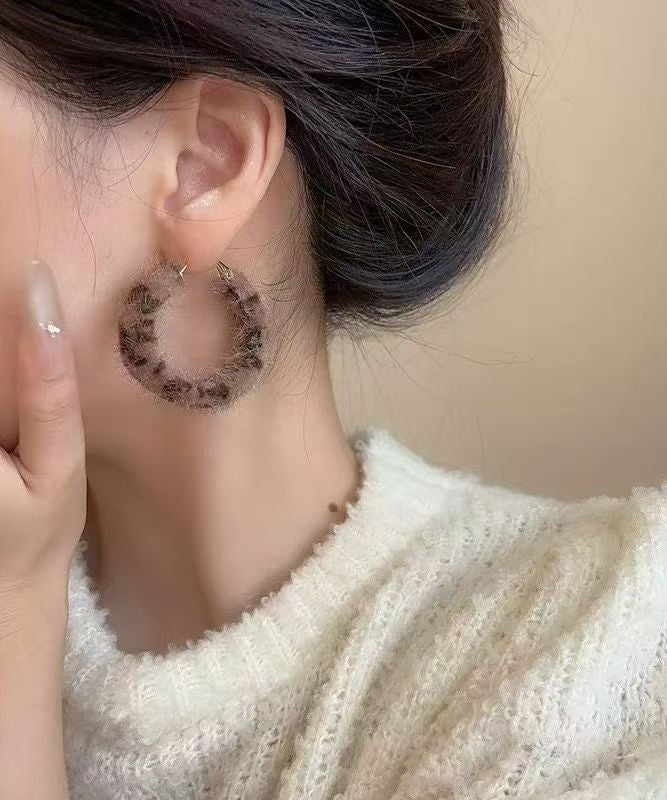 Unique Leopard Alloy Fuzzy Fur Fluffy Hoop Earrings