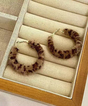 Unique Leopard Alloy Fuzzy Fur Fluffy Hoop Earrings