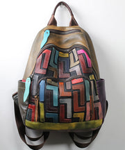 Unique Light Green Patchwork Applique Calf Leather Backpack Bag