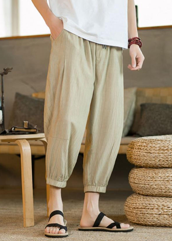 Unique Light Grey Elastic Waist Ice Silk Crop Pants Summer