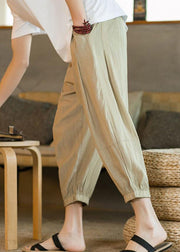 Unique Light Grey Elastic Waist Ice Silk Crop Pants Summer