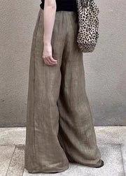 Unique Light Khaki Elastic Waist Wide Leg Pants Summer