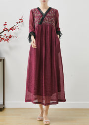 Unique Mulberry Embroidered Patchwork Cotton Dress Fall