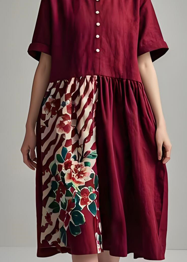 Unique Mulberry Print Patchwork Plus Size Cotton Dress Summer