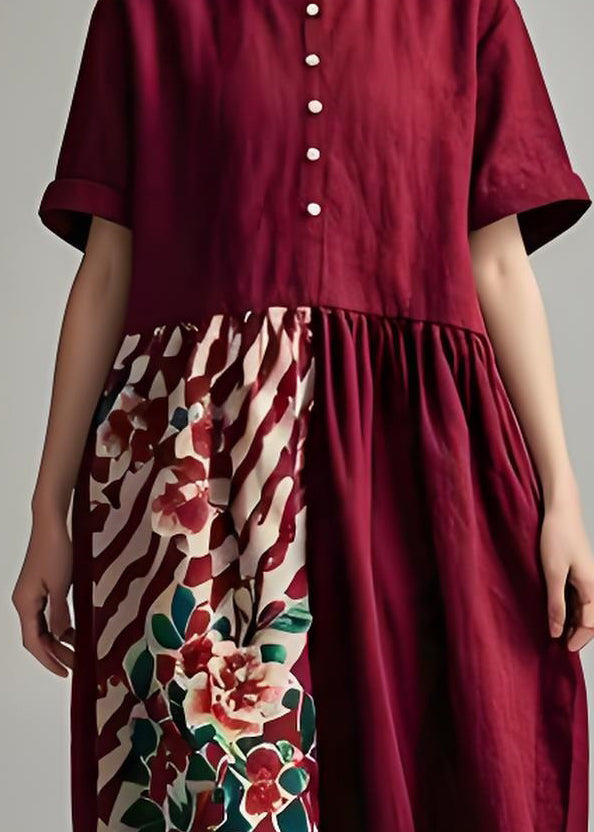 Unique Mulberry Print Patchwork Plus Size Cotton Dress Summer