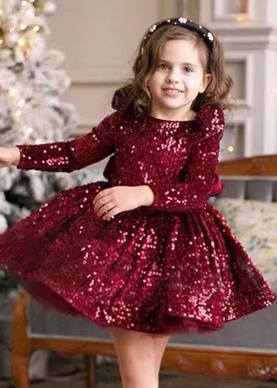 Unique Mulberry Sequins Patchwork Girls Mid Dress Spring