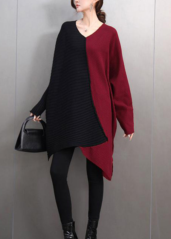 Unique Mulberry V Neck Asymmetrical Cotton Knit Sweaters Batwing Sleev