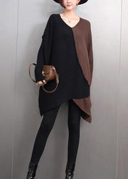 Unique Mulberry V Neck Asymmetrical Cotton Knit Sweaters Batwing Sleev