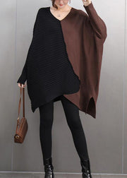 Unique Mulberry V Neck Asymmetrical Cotton Knit Sweaters Batwing Sleev