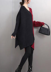 Unique Mulberry V Neck Asymmetrical Cotton Knit Sweaters Batwing Sleev