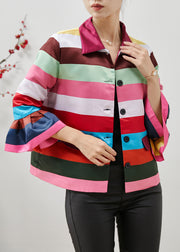 Unique Multicolor Patchwork Spandex Shirts Flare Sleeve