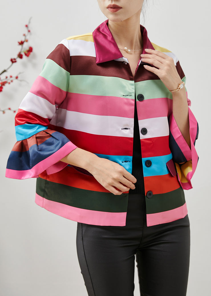 Unique Multicolor Patchwork Spandex Shirts Flare Sleeve