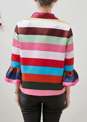 Unique Multicolor Patchwork Spandex Shirts Flare Sleeve