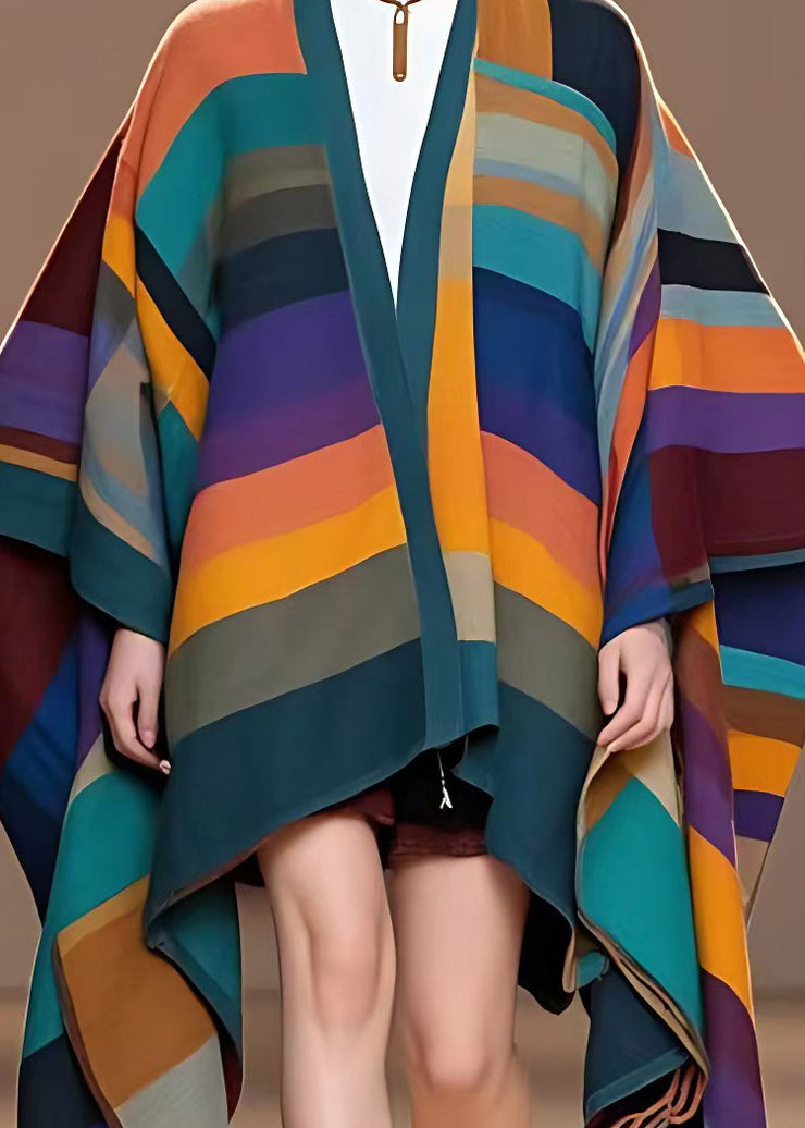 Unique Multicolor V Neck Striped Coats Long Sleeve