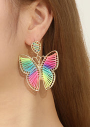 Unique Multicolour Butterfly Cotton Rope Knitted Alloy Drop Earrings