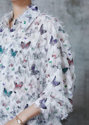 Unique Multicolour Butterfly Tasseled Cotton Tops Summer