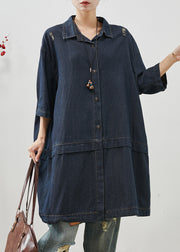 Unique Navy Oversized Patchwork Denim Ripped Coat Outwear Fall
