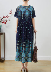 Unique Navy Oversized Print Cotton Long Dresses Summer