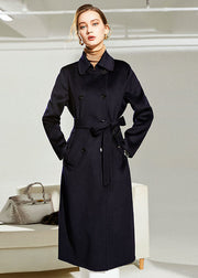 Unique Navy Peter Pan Collar Pockets Double Breast Woolen Cinch Coats Winter