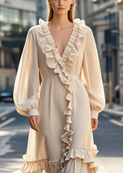 Unique Nude Asymmetrical Design Ruffled Chiffon Dress Spring