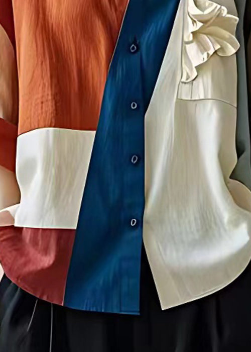 Unique Orange Asymmetrical Button Cotton Blouses Half Sleeve