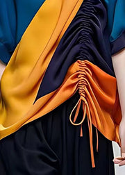 Unique Orange Drawstring Patchwork Silk Top Summer