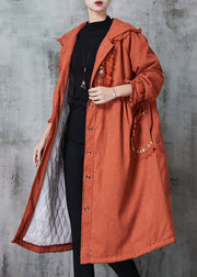 Unique Orange Embroidered Patchwork Lace Fine Cotton Filled Trench Spring