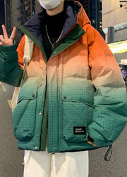 Unique Orange Gradient Color Hooded Pockets Duck Down Men Down Coats Winter