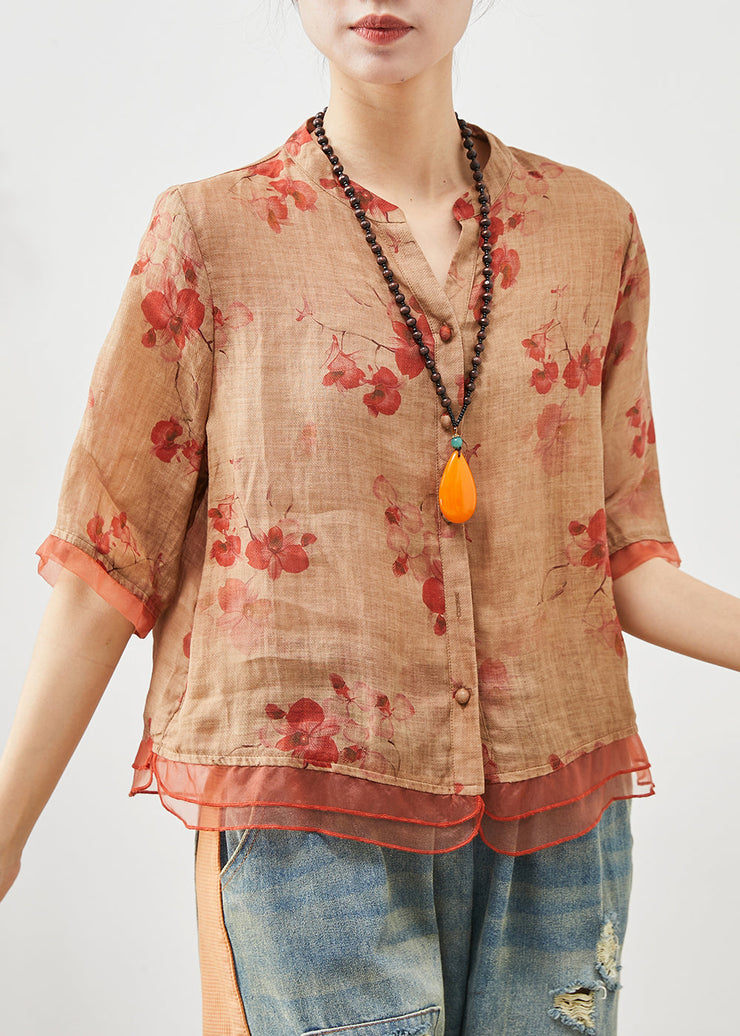 Unique Orange Oversized Patchwork Linen Top Summer