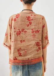 Unique Orange Oversized Patchwork Linen Top Summer