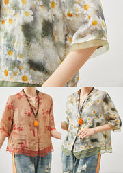 Unique Orange Oversized Patchwork Linen Top Summer