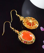 Unique Orange Sterling Silver Gem Stone Agate Zircon Drop Earrings