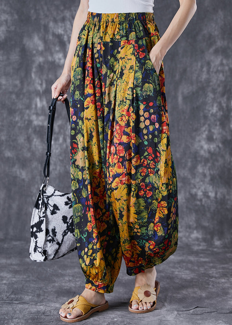 Unique Oversized Print Linen Silk Harem Pants Summer