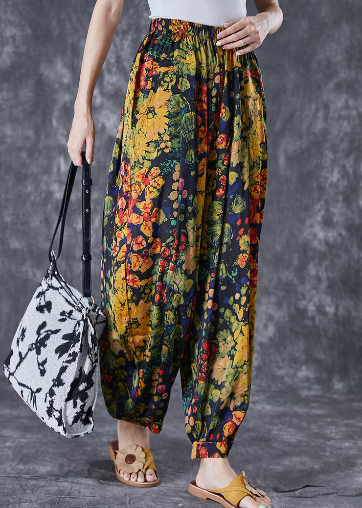 Unique Oversized Print Linen Silk Harem Pants Summer