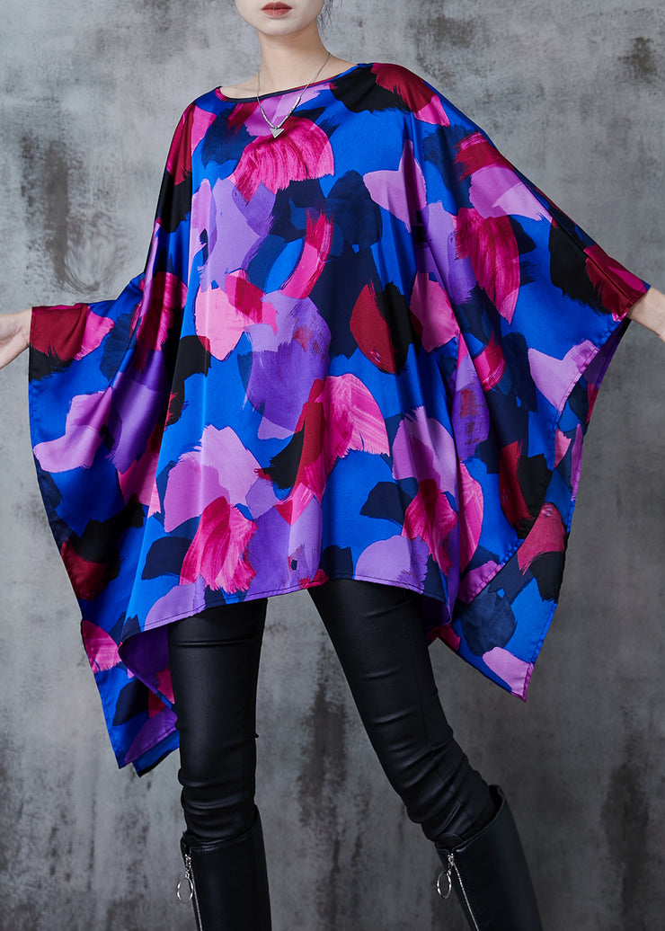 Unique Oversized Print Silk Long Smock Batwing Sleeve