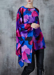 Unique Oversized Print Silk Long Smock Batwing Sleeve