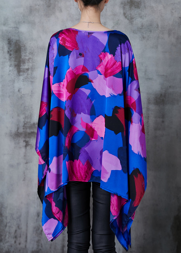 Unique Oversized Print Silk Long Smock Batwing Sleeve