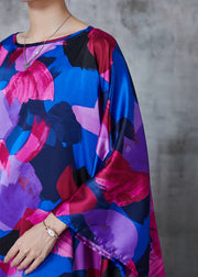 Unique Oversized Print Silk Long Smock Batwing Sleeve