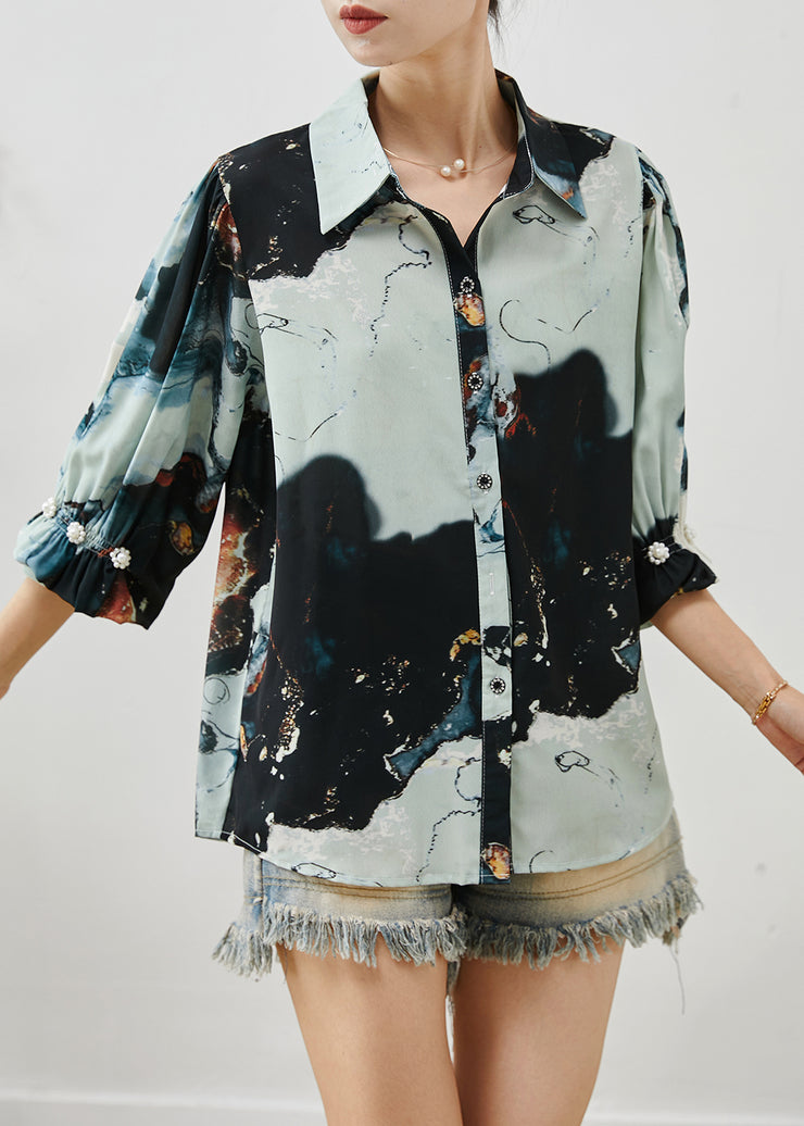 Unique Oversized Tie Dye Silk Blouses Half Sleeve