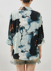 Unique Oversized Tie Dye Silk Blouses Half Sleeve