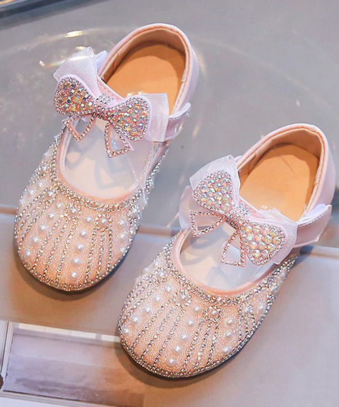 Unique Pearl Zircon Kids Buckle Strap Flat Feet Shoes