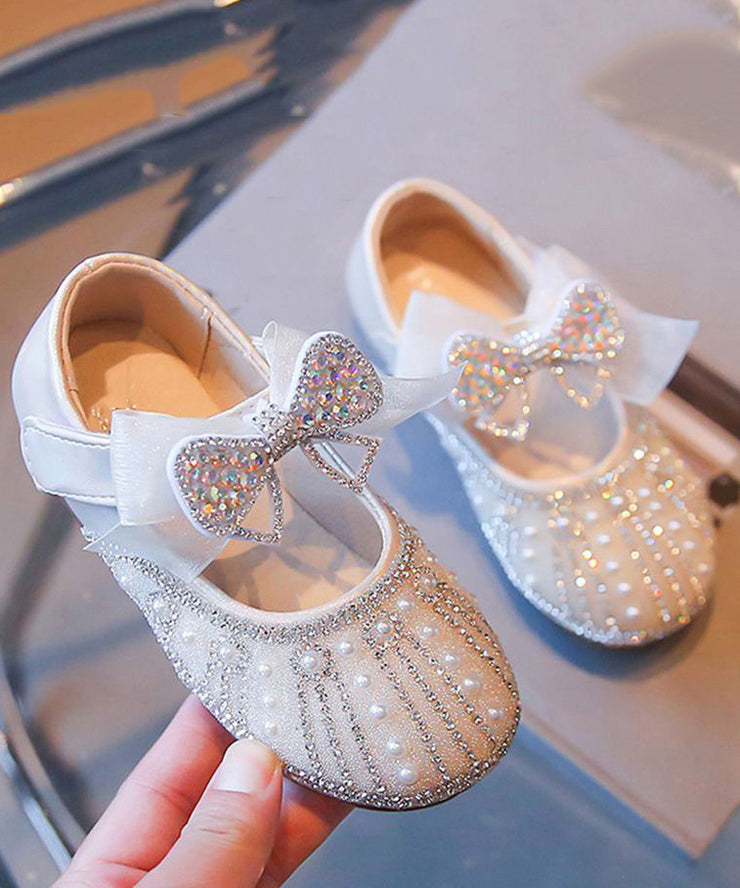 Unique Pearl Zircon Kids Buckle Strap Flat Feet Shoes