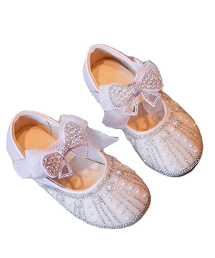 Unique Pearl Zircon Kids Buckle Strap Flat Feet Shoes